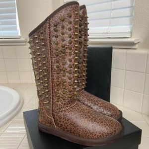 New Australia Luxe collective animal print Gold studs  fur boots Sz. Eu38/USA 7